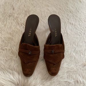 Chanel Brown Suede Mules